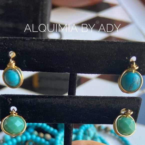 Western luxury studs colorful gold and turquoise statement earrings - Picture 1 of 5